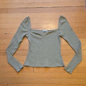 Reformation, Square Neck Ribbed Cropped Top, Sage Green, VGUC, Women's M